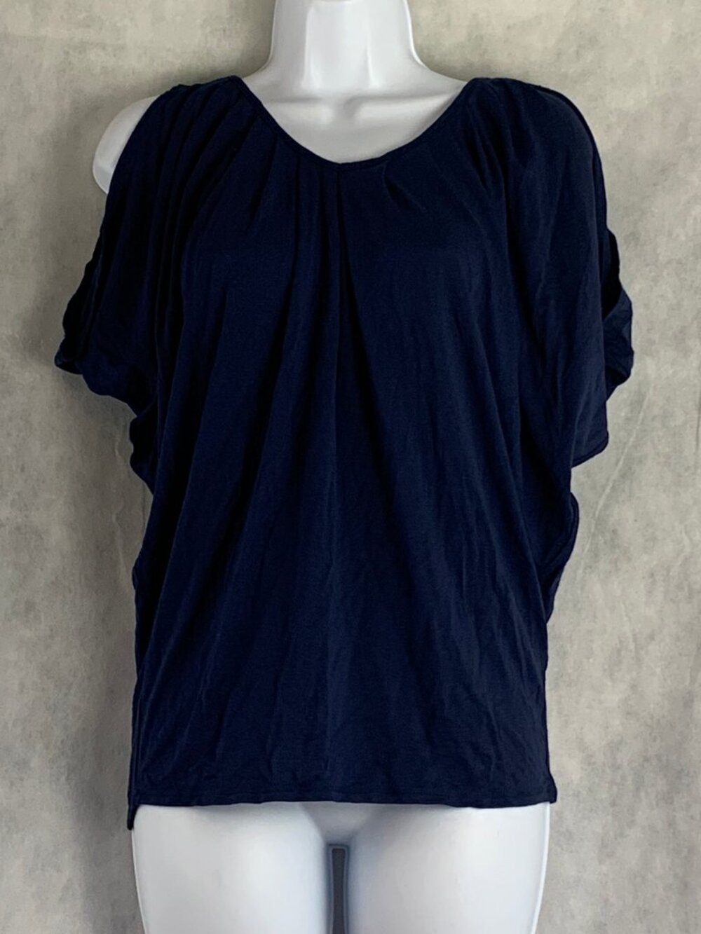Studio M Women's Pleated V-Neck Batwing Sleeve Blouse Top, Navy Blue, XS